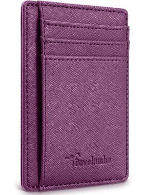 Men's Cross Grain Purple Minimalist Leather RFID Size Front Pocket Slim Wallet